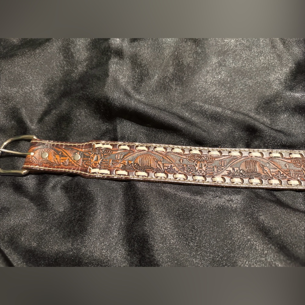 Western Cowboy Belt w/Cream Laced Leather Edging - Sz. 40 - Picture 11 of 12